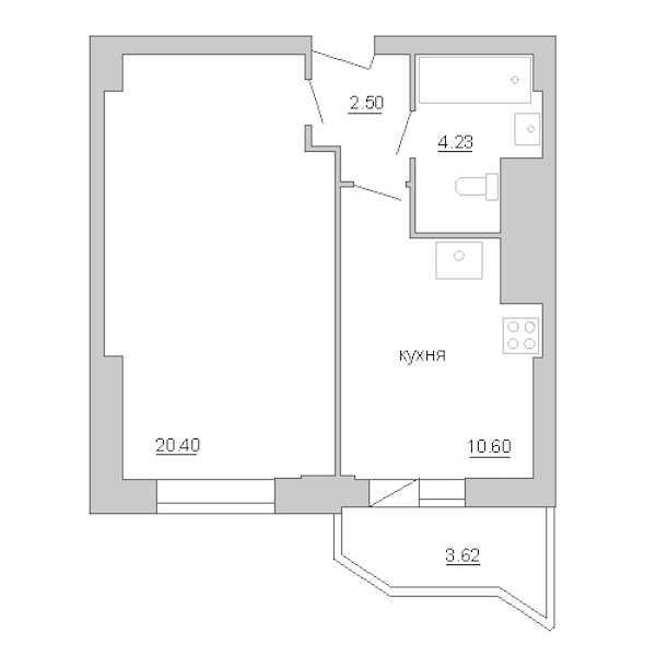 Однокомнатная квартира в : площадь 39.09 м2 , этаж: 6 – купить в Санкт-Петербурге